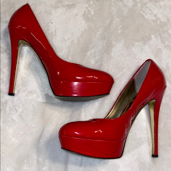 Bebe Red Leather High Heels - Picture 1 of 4